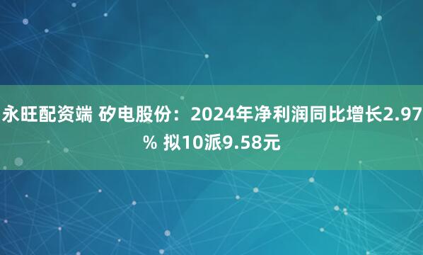 永旺配资端 矽电股份：2024年净利润同比增长2.97% 拟10派9.58元